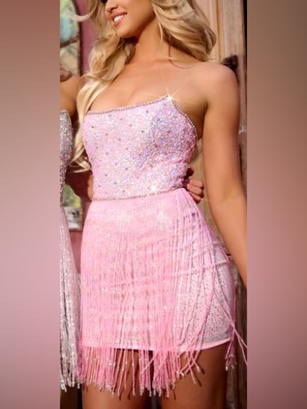 Portia and Scarlett Pink Beaded Evening Dress
